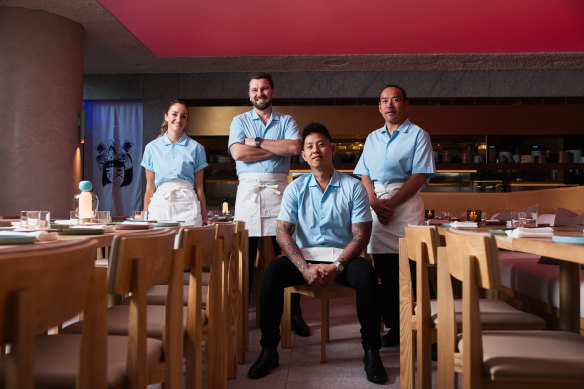 Left to right: Rhiann Mead, head of pastry at Genzo, Sol, and Soluna; Rhys Connell, executive chef at Genzo, Sol, Soluna, and Una; 
Tuan Colombo, head chef at Genzo;
Hiroyuki Takehira, sous chef at Genzo.