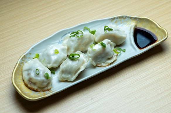 Pan-fried pork dumplings.