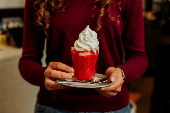 Mapo’s watermelon-lime granita with mascarpone “soft cream”.