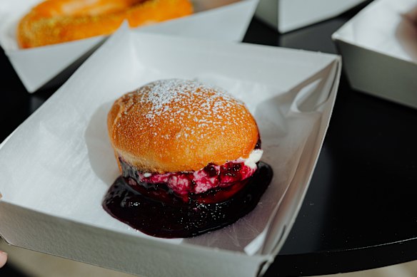 Jam and cream doughnut.