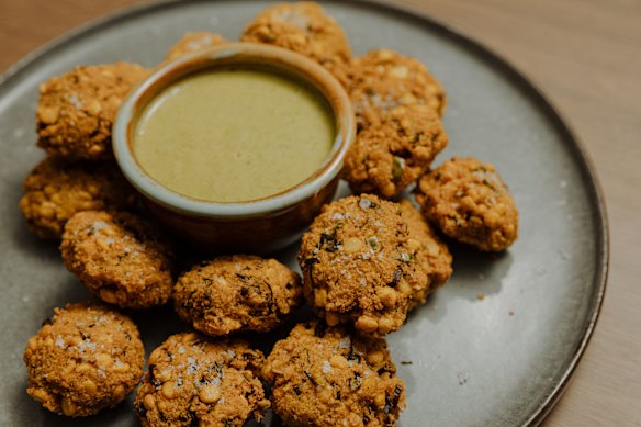 Venoharan's crunchy masala vadai served with coconut and makrut lime sauce are the perfect party snack.