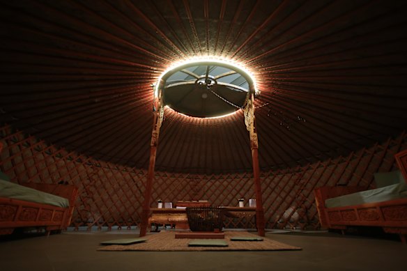 The interior of a mongolian Yurt stands on display during the opening ceremony to the exhibition “Genghis Khan and the World of the Mongols” at the James Simon Gallery on October 20, 2026 in Berlin Germany. The exhibition, which includes artefacts never before seen outside of Mongolia, coincides with the 800th anniversary of Genghis Kahn’s death.