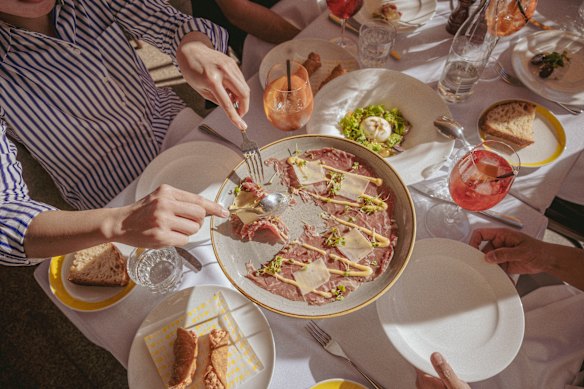Otto’s carpaccio with  aioli, baby capers and Parmigiano-Reggiano. 