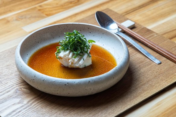 Pan fried cod served with homemade soy sauce.