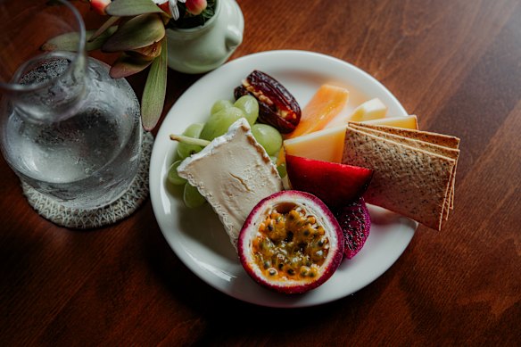Fruit, nuts, cheese and crackers.