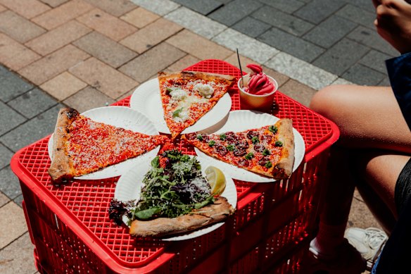 Choose from four slices: tomato, cheese, pepperoni or salad. 