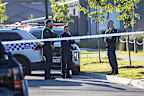 Police officers in Wollert on Friday after a man was shot dead on Thursday afternoon.