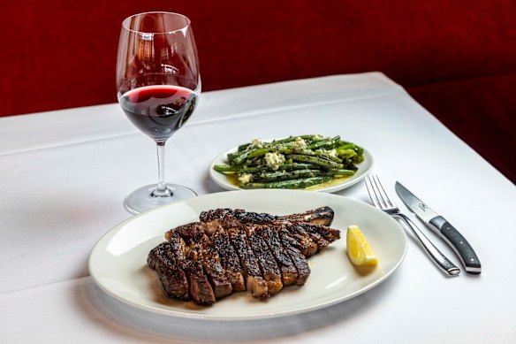 Chauvel citrus-fed wagyu rib-eye steak, pictured with beans with tarragon and feta.
