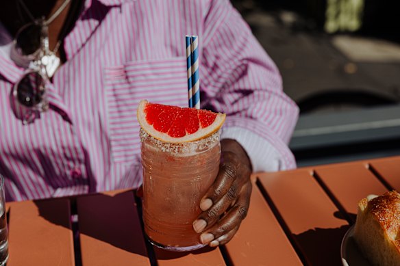 Non-alc grapefruit paloma with electrolytes.