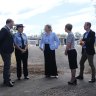 Queensland Police Minister Mark Ryan, Police Commissioner Katarina Carrol, Premier Annastacia Palaszczuk, Youth Justice Minister Di Farmer and Youth Justice director-general Bob Gee at the site of a new youth remand centre to be built at Wacol.