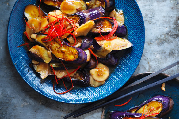 Sydney chef Kylie Kwong’s stir-fried eggplant with chilli and ginger.
