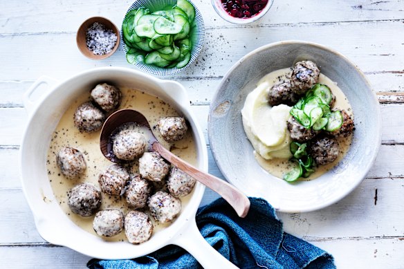 Serve pickled cucumber and lingonberry jam with rich dishes such as Adam's Swedish meatballs.