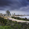 Perth city skyline at sunset Perth storm generic bad weather Western Australia. Picture: Getty Images