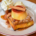 Honey butter toast with creme caramel on top.