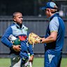Usman Khawaja, pictured here speaking with Australian coach Andrew McDonald, has been overlooked for the Adelaide Ashes Test.