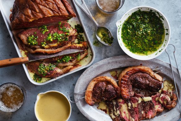 Rump cap with bagna cauda (above) and Asian chimichurri (right).