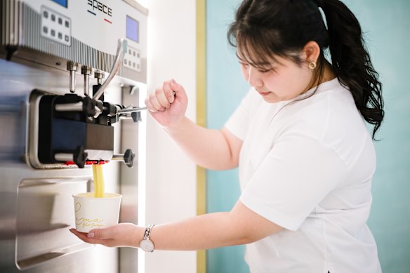 Luma uses Space self-serve ice cream machines, fine-tuned for gelato. Each pours two flavours. 