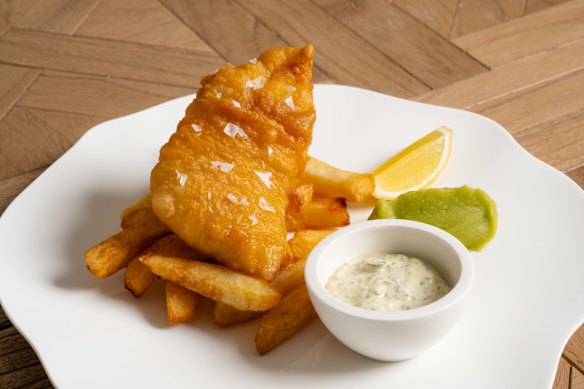 The Cornwall-style fish and chips are cooked in beef dripping. 