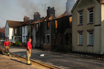 Fire crews at the blaze in Wennington, a small village in the county of Essex.