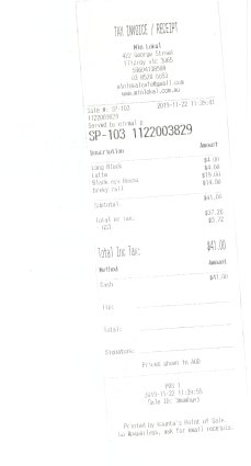Receipt for lunch at Min Lokal