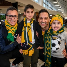 Socceroos supporters Con Cakouris, Georgio, 6, Theo Diamandopoulos, and Athan, 3. 