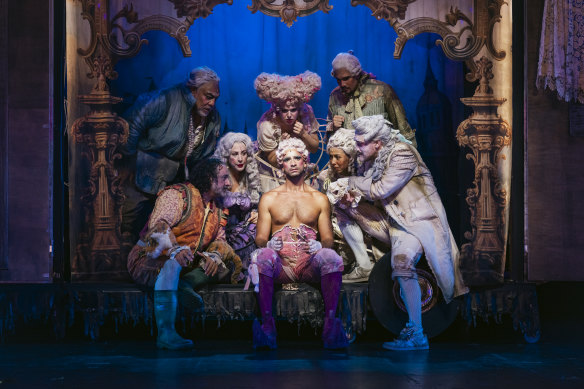 Opera or musical? Lyndon Watts (centre) and Eddie Perfect star in Victorian Opera’s production of Leonard Bernstein’s Candide, which will be part of Opera Australia’s 2025 season.