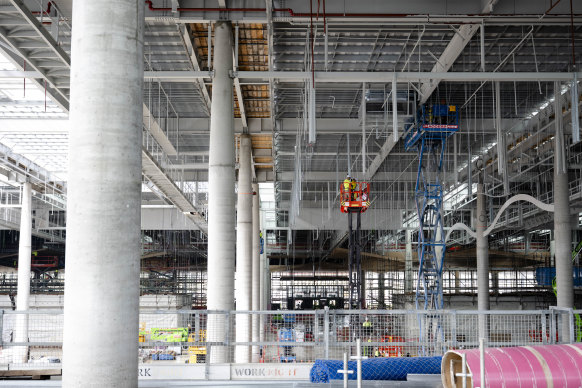 The main concourse on the terminal’s first level, which will have shops and eateries, is taking shape.