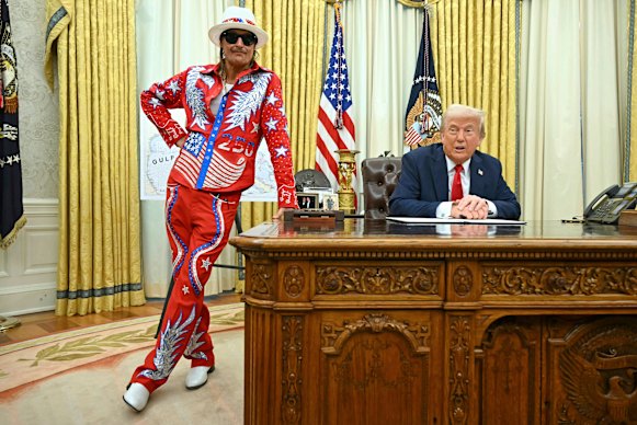 Kid Rock in the Oval Office with Donald Trump last March.