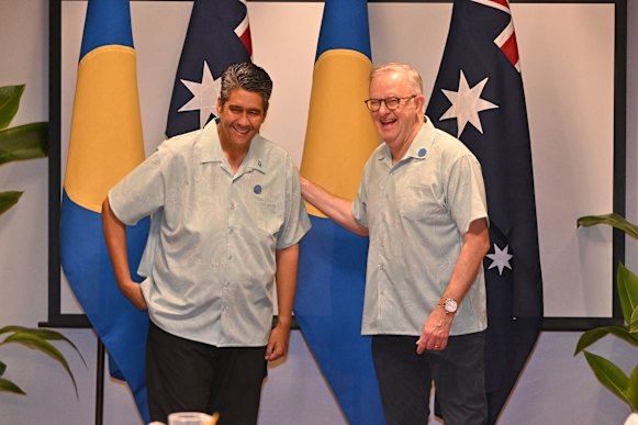 Albanese with Palau’s President Surangel Whipps Jr today. Palau is hosting the Pacific Islands Forum.