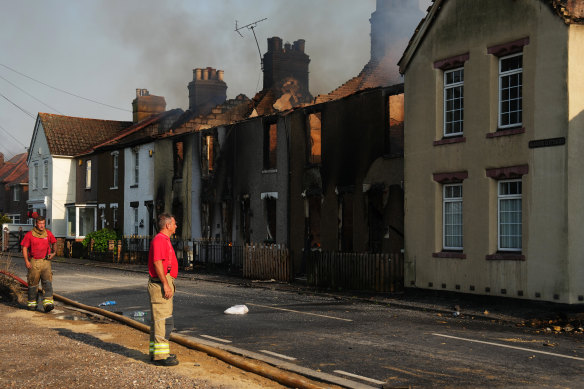 Fire crews at the blaze in Wennington, a small village in the county of Essex.