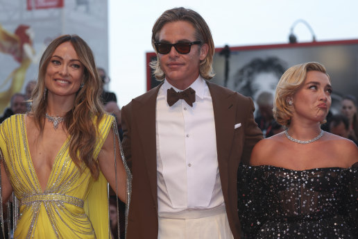 Wilde, Chris Pine and Florence Pugh at the film’s Venice premiere.