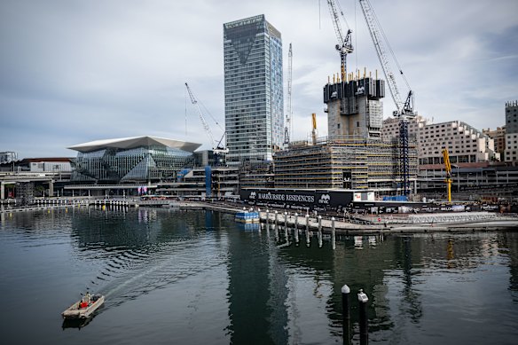 The Novotel sits behind the new harbourside development. 