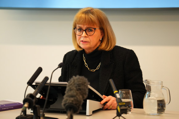 Elish Angiolini, lawyer and Scotland’s Lord Clerk Register, makes a formal statement to announce the findings of the first part of a two-part independent investigation into the murder of Sarah Everard.