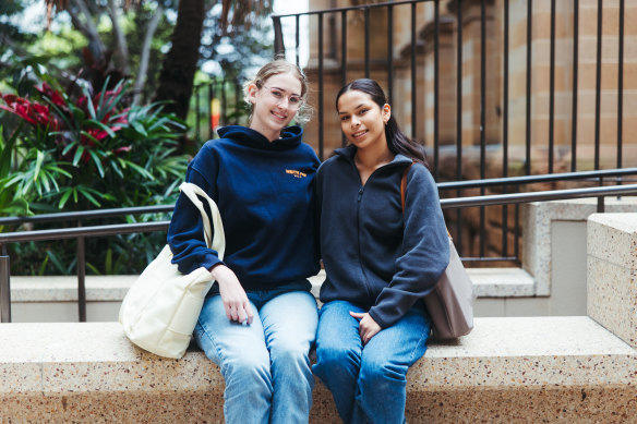 Phoebe Myers, left, and Nyla Amir-Schwallie have both been offered early entry to university next year.