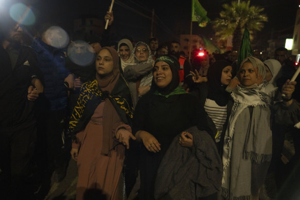 Female prisoners released by Israeli authorities are welcomed by crowds In the West Bank.