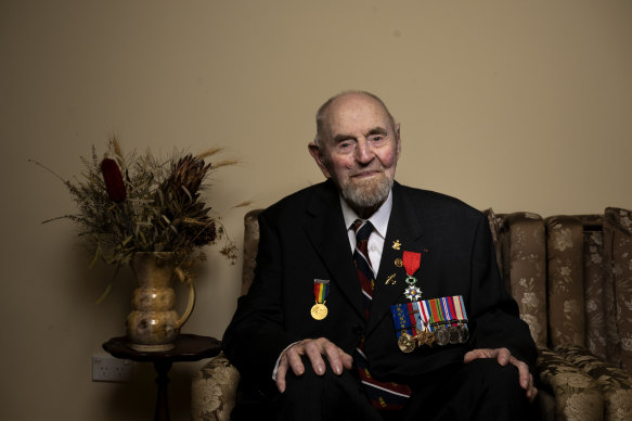 RAAF rear gunner in Bomber Command Max Barry parachuted out of crashing Lancaster bomber.