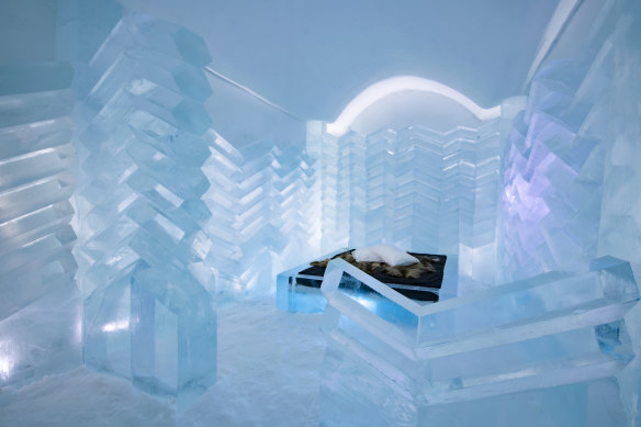 Cool dreaming … a bed inside the Icehotel.