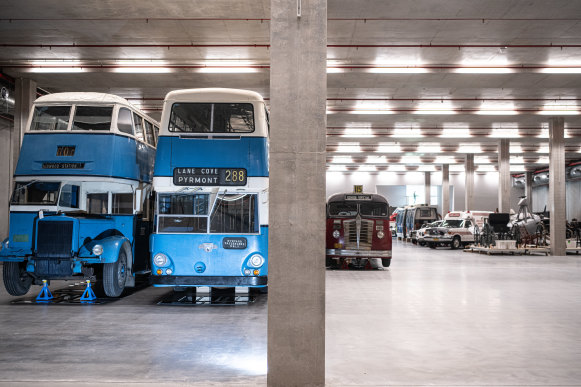 Historic buses in the Powerhouse Museum’s new storehouse.