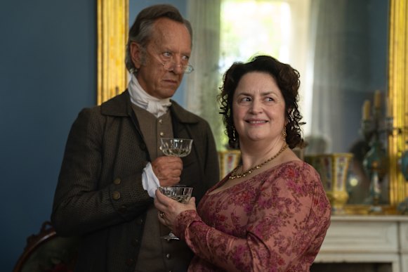 Richard E. Grant and Ruth Jones as Mr and Mrs Bennet in The Other Bennet Sister.