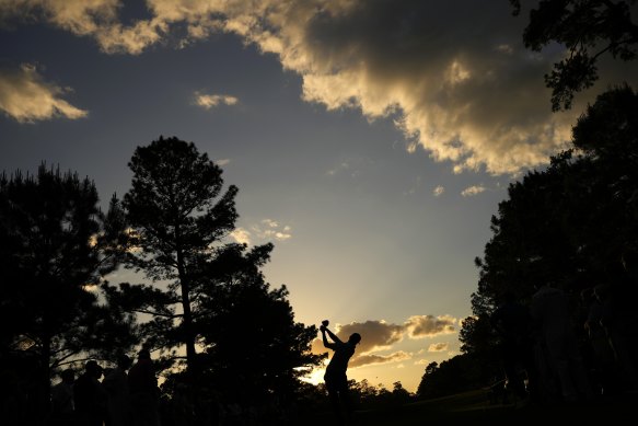 Nicolai Hojgaard, of Denmark, hits his tee shot on the 15th hole at Augusta. 