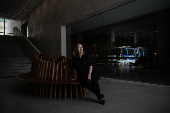 Powerhouse CEO Lisa Havilah and the Darling Harbour monorail cars.