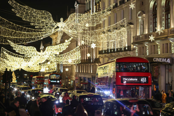 The famous Christmas lights on London’s Regent Street.