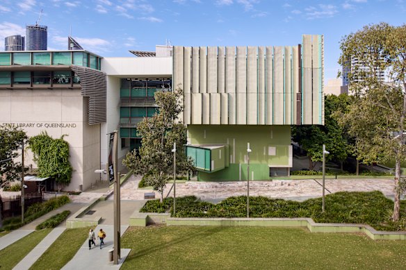 The State Library of Queensland’s exterior, seen from the Gallery of Modern Art.