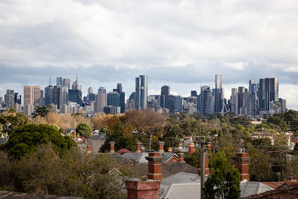 Melbourne’s skyline as seen from Ruckers Hill, Northcote on Wednesday.