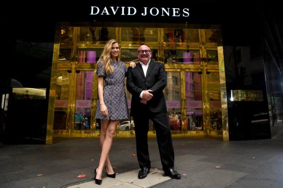 David Jones boss Ian Moir and ambassador Victoria Lee outside one of the new entrances to the store.