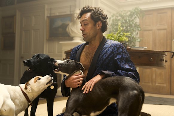 Alex Hassell as playboy MP Rupert Campbell-Black, whose most uncomplicated relationship is with his dogs in Rivals.