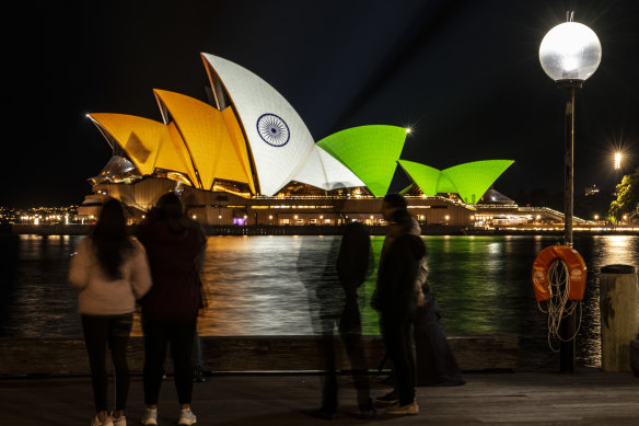 The Opera House was lit up in the colours of the Indian flag to commemorate the 75th anniversary of India’s independence.