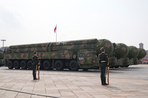 DF-61 missiles take part in a military parade to commemorate the 80th anniversary of Japan’s World War II surrender held in front of Tiananmen Gate in Beijing. 