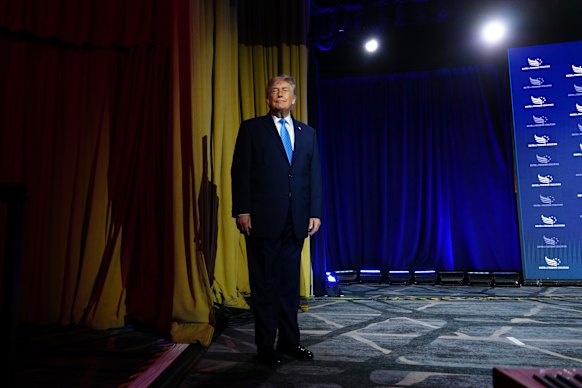 Donald Trump returned to the Washington Hilton hotel ballroom for the first time since the correspondents’ dinner shooting.