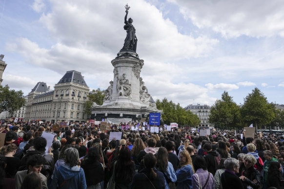 People gather at Place de la Republique in Paris to support Gisele Pelicot.